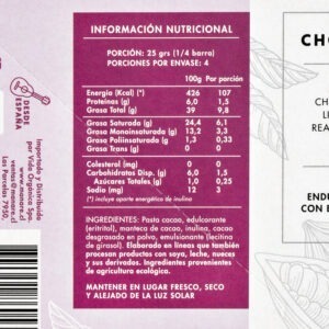 Barra de chocolate sin azúcar orgánico 62% – 100g – Manare 1